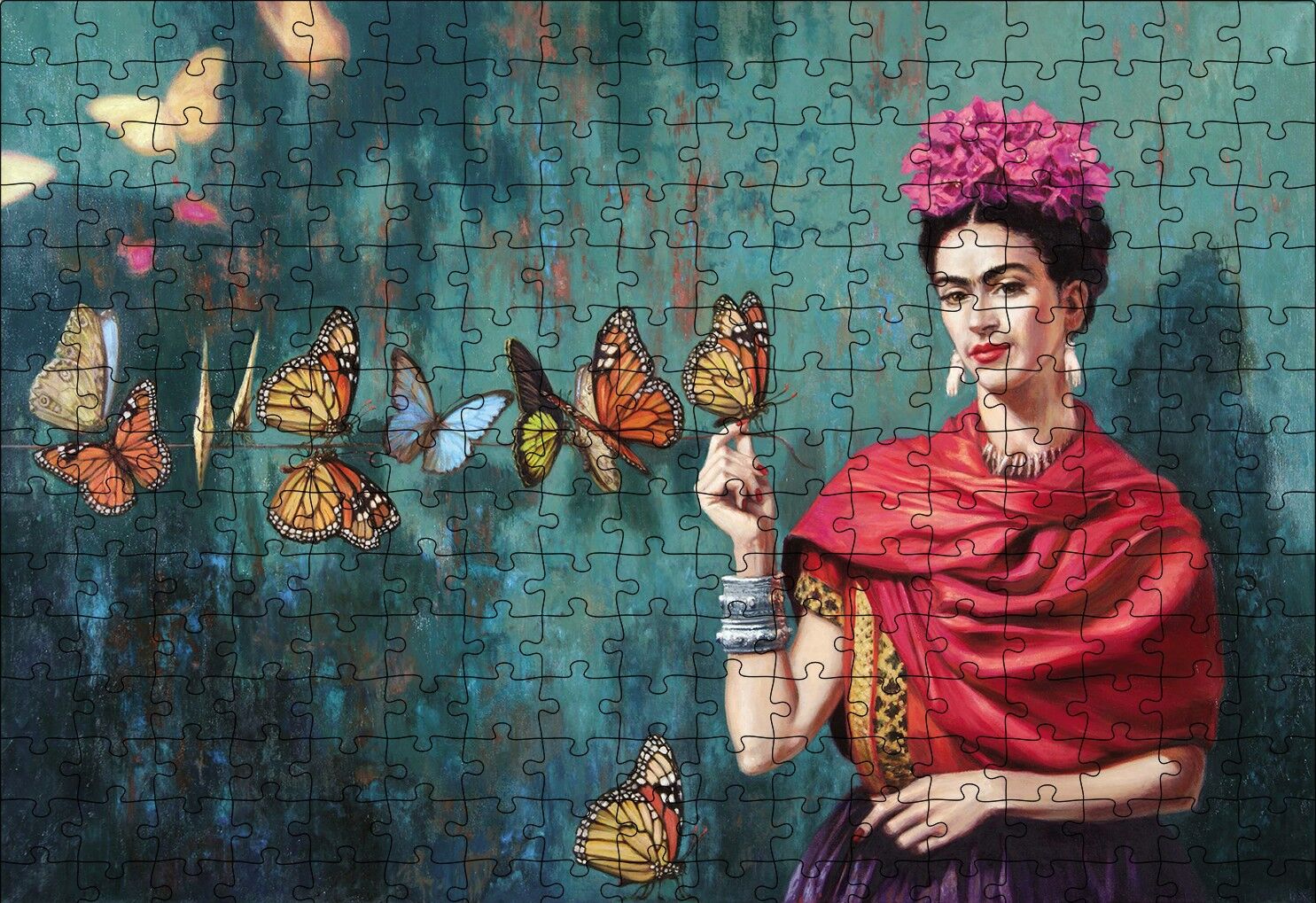 Frida Kahlo Kelebekli Puzzle Yapboz MDF Ahşap 255 Parça 34 cm X 49 cm