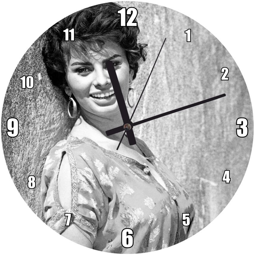 Sophia Loren Mutlu Mdf Ahşap Duvar Saati 30 cm Çap