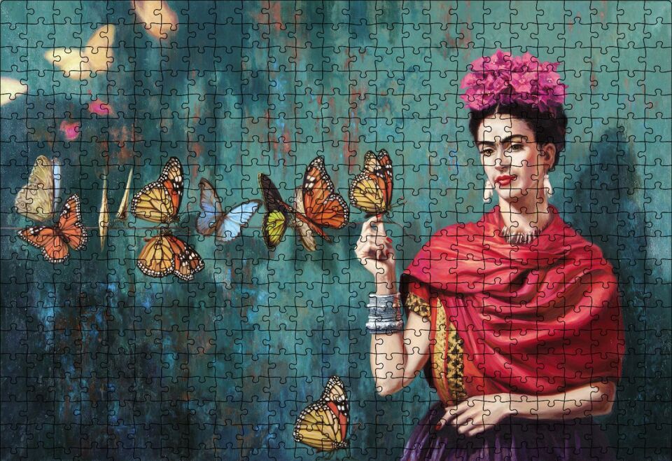 Frida Kahlo Kelebekli Puzzle Yapboz MDF Ahşap 500 Parça 49 cm X 68 cm