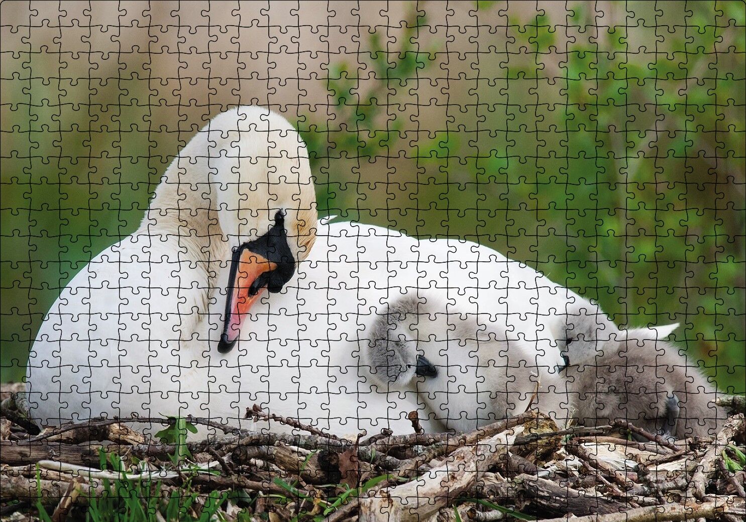 Uykudaki Kuğu Ailesi Puzzle Yapboz MDF Ahşap 500 Parça 49 cm X 68 cm