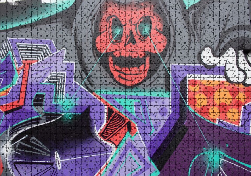 Kırmızı Kurukafa Graffiti Duvar Boyama Puzzle Yapboz MDF Ahşap 1000 Parça 49 cm X 68 cm