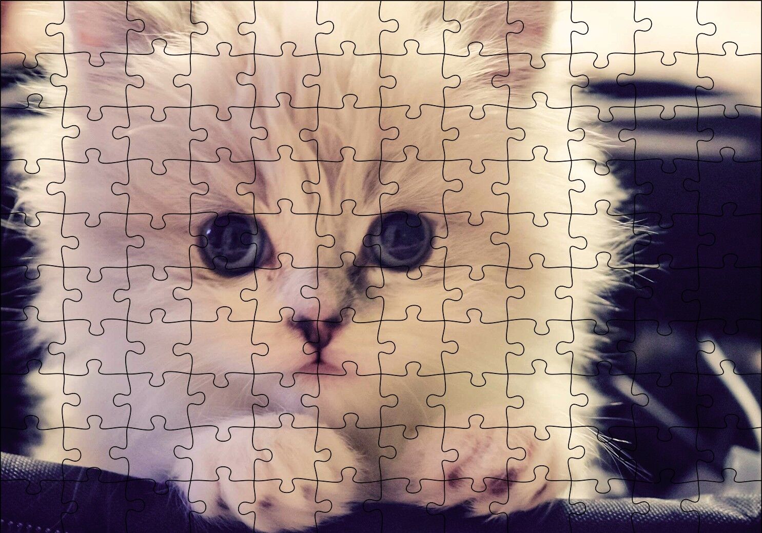 Beyaz Kedi Puzzle Yapboz MDF Ahşap