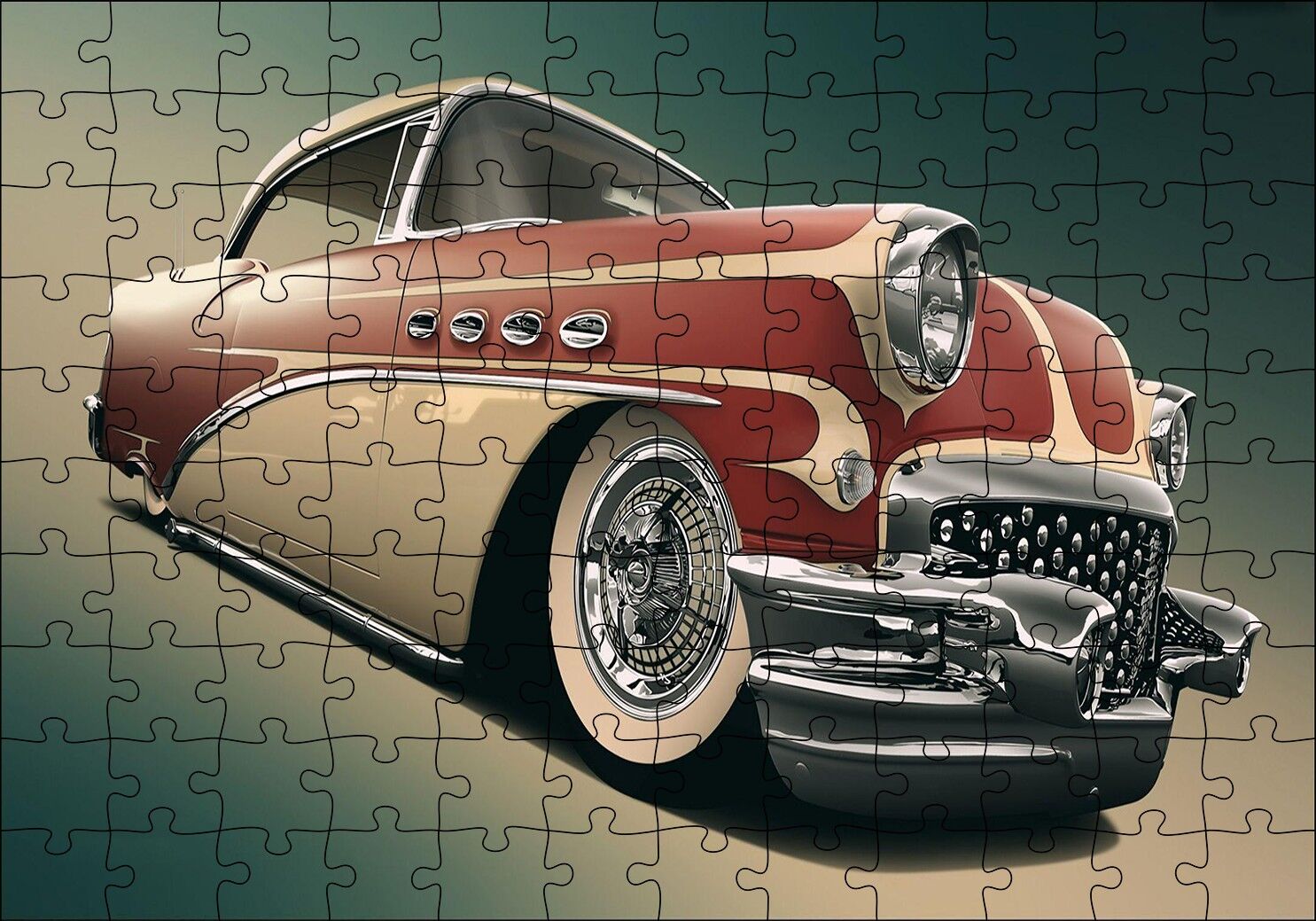 1956 Buick Special Kırmızı Beyaz Puzzle Yapboz MDF Ahşap 120 Parça 24 cm X 34 cm