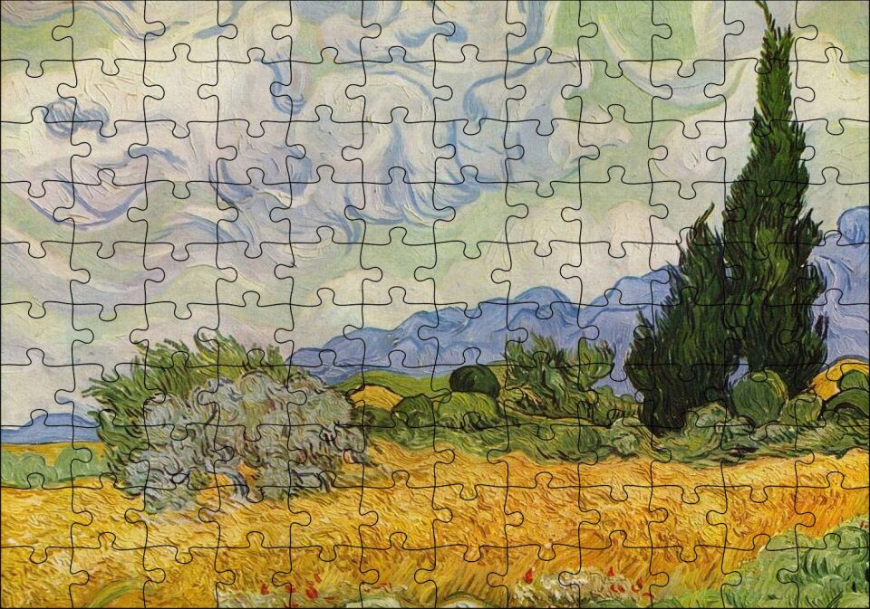 Vincent Van Gogh Selvili Buğday Tarlası Puzzle Yapboz MDF Ahşap 120 Parça 24 cm X 34 cm