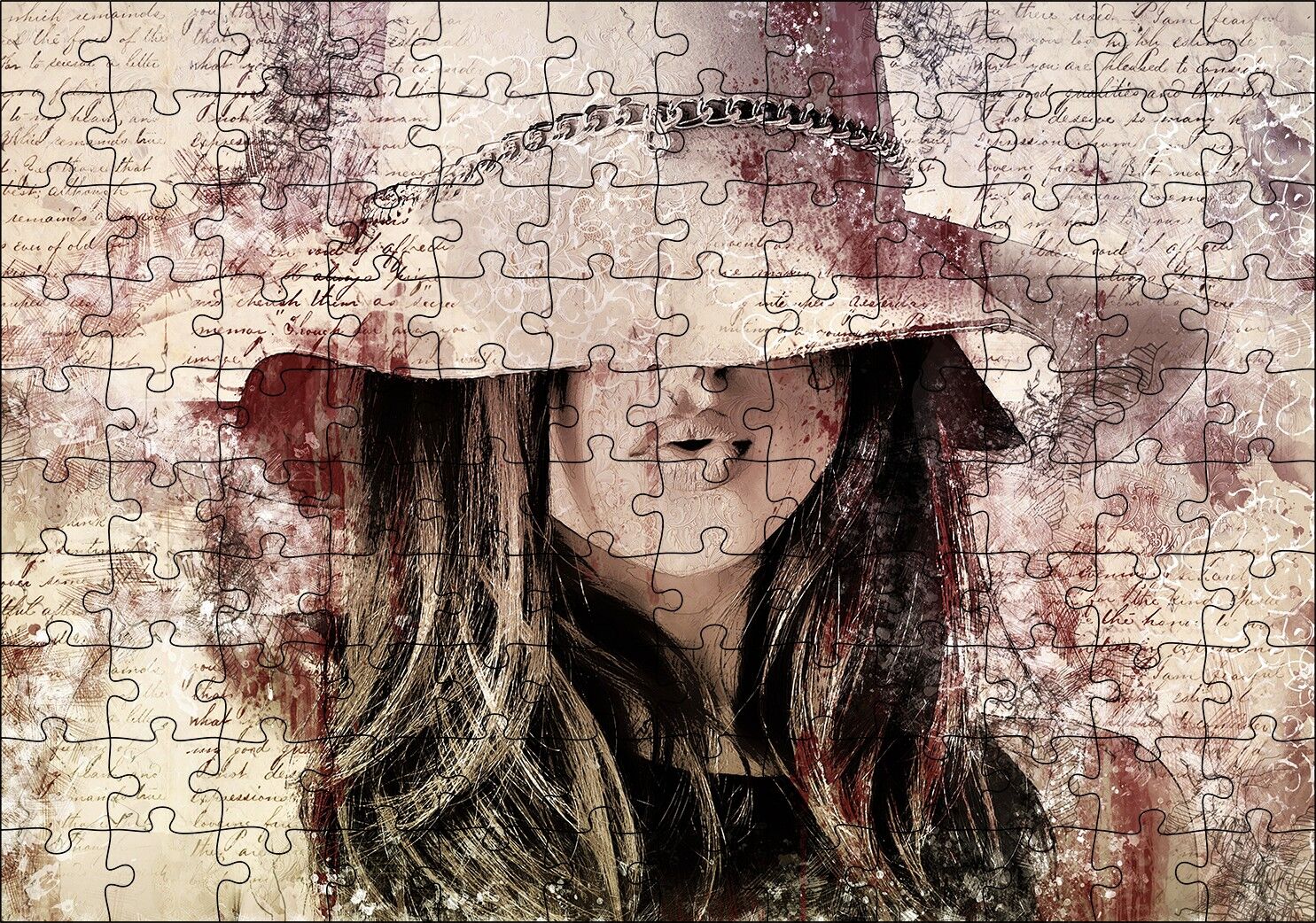Mektup Zeminde Gizemli Şapkalı Genç Kız Puzzle Yapboz MDF Ahşap 120 Parça 24 cm X 34 cm