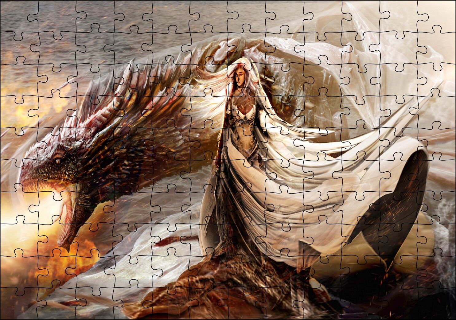 Daenerys Targaryen Dragon Game of Thrones Çizgi Film Görseli Puzzle Yapboz MDF Ahşap 120 Parça 24 cm X 34 cm
