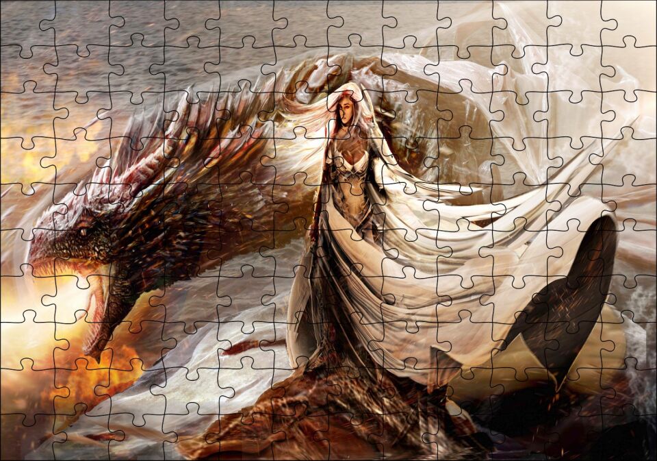 Daenerys Targaryen Dragon Game of Thrones Çizgi Film Görseli Puzzle Yapboz MDF Ahşap 120 Parça 24 cm X 34 cm