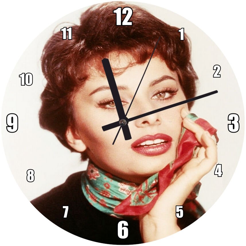 Sophia Loren Rengli Görsel Mdf Ahşap Duvar Saati 30 cm Çap