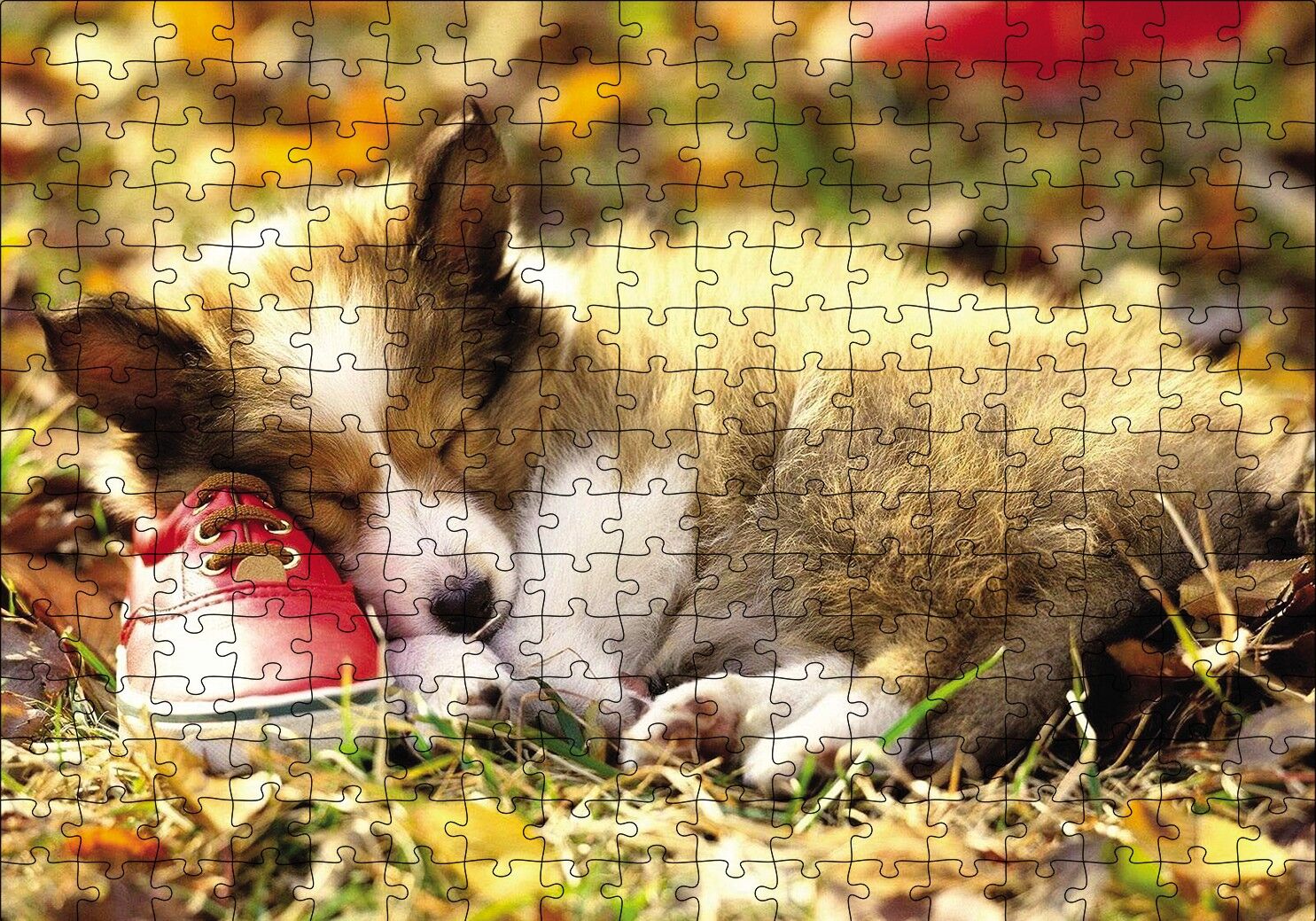 Uyuyan Yavru Köpek Puzzle Yapboz MDF Ahşap 255 Parça 34 cm X 49 cm