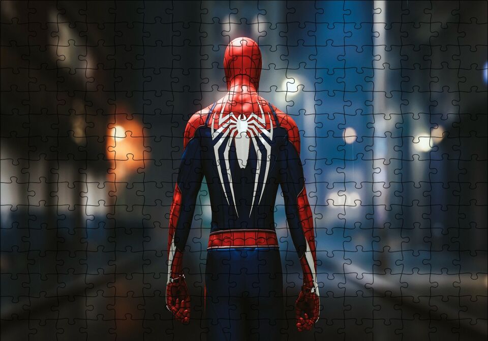 Spider-Man Sırt Örümcek Logosu Puzzle Yapboz MDF Ahşap 255 Parça 34 cm X 49 cm