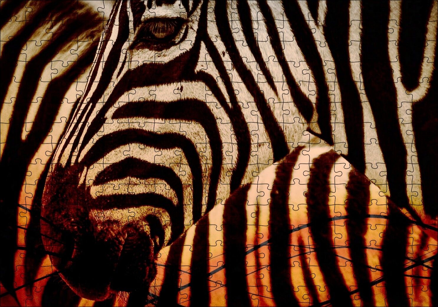 Günbatımında Zebra Desenleri Yakın Çekim Puzzle Yapboz MDF Ahşap 255 Parça 34 cm X 49 cm