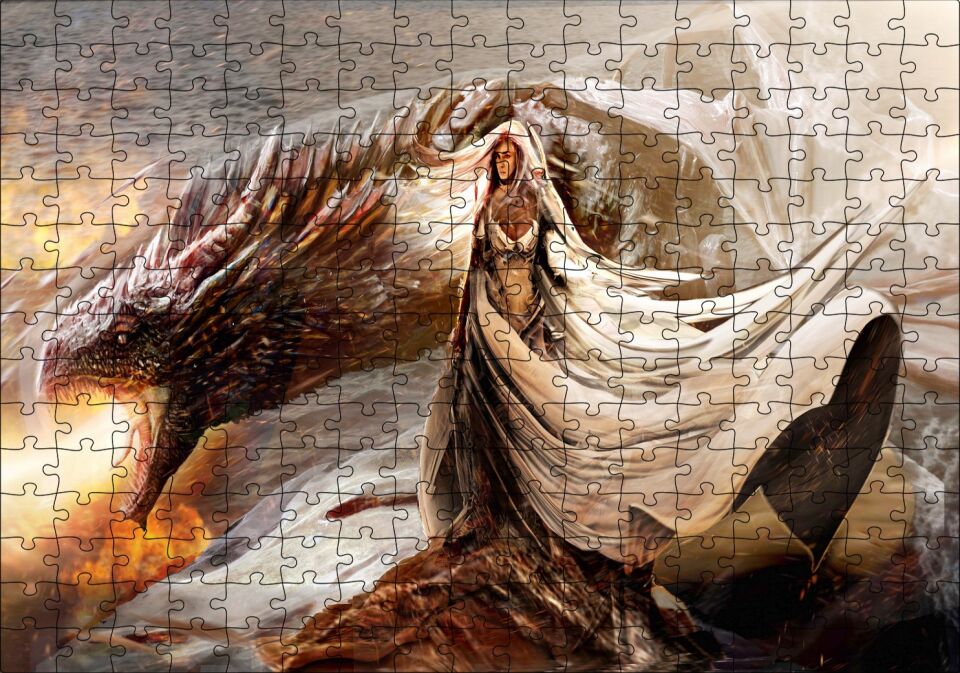 Daenerys Targaryen Dragon Game of Thrones Çizgi Film Görseli Puzzle Yapboz MDF Ahşap 255 Parça 34 cm X 49 cm