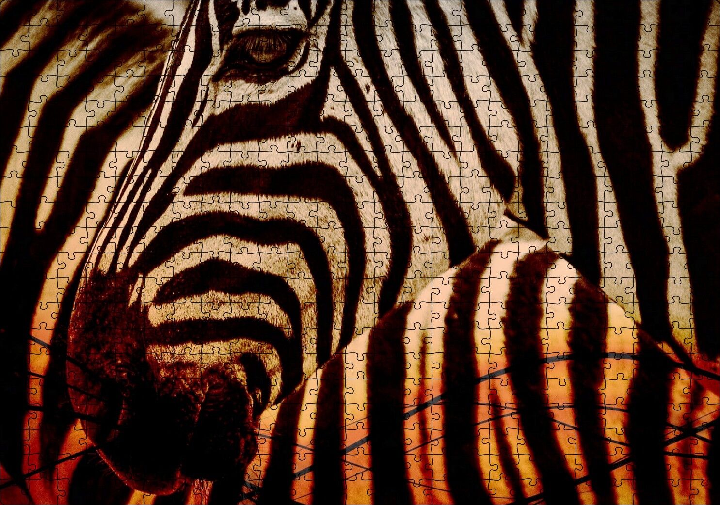 Günbatımında Zebra Desenleri Yakın Çekim Puzzle Yapboz MDF Ahşap 500 Parça 49 cm X 68 cm