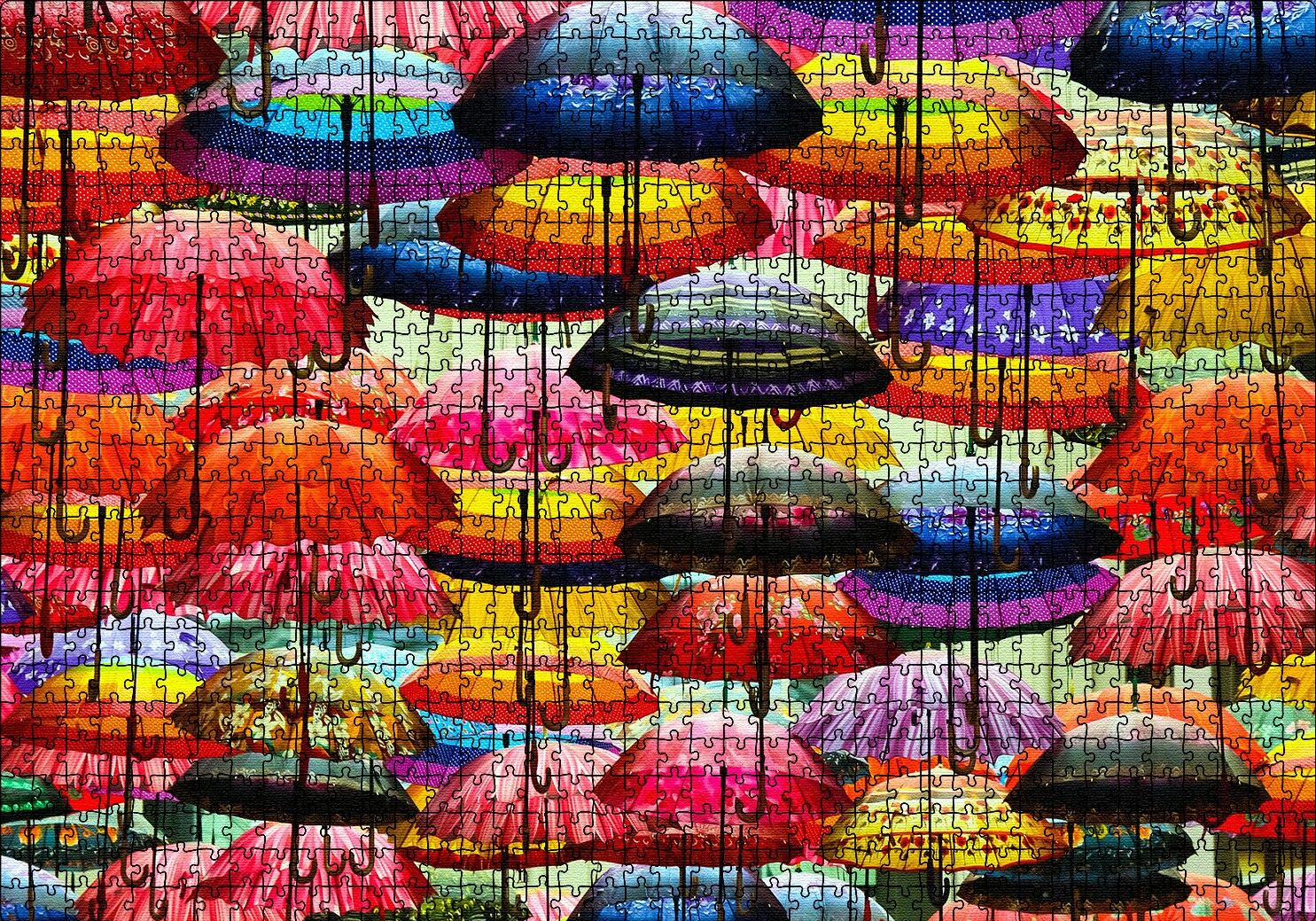 Rengarenk Şemsiyeler Puzzle Yapboz MDF Ahşap 1000 Parça 49 cm X 68 cm