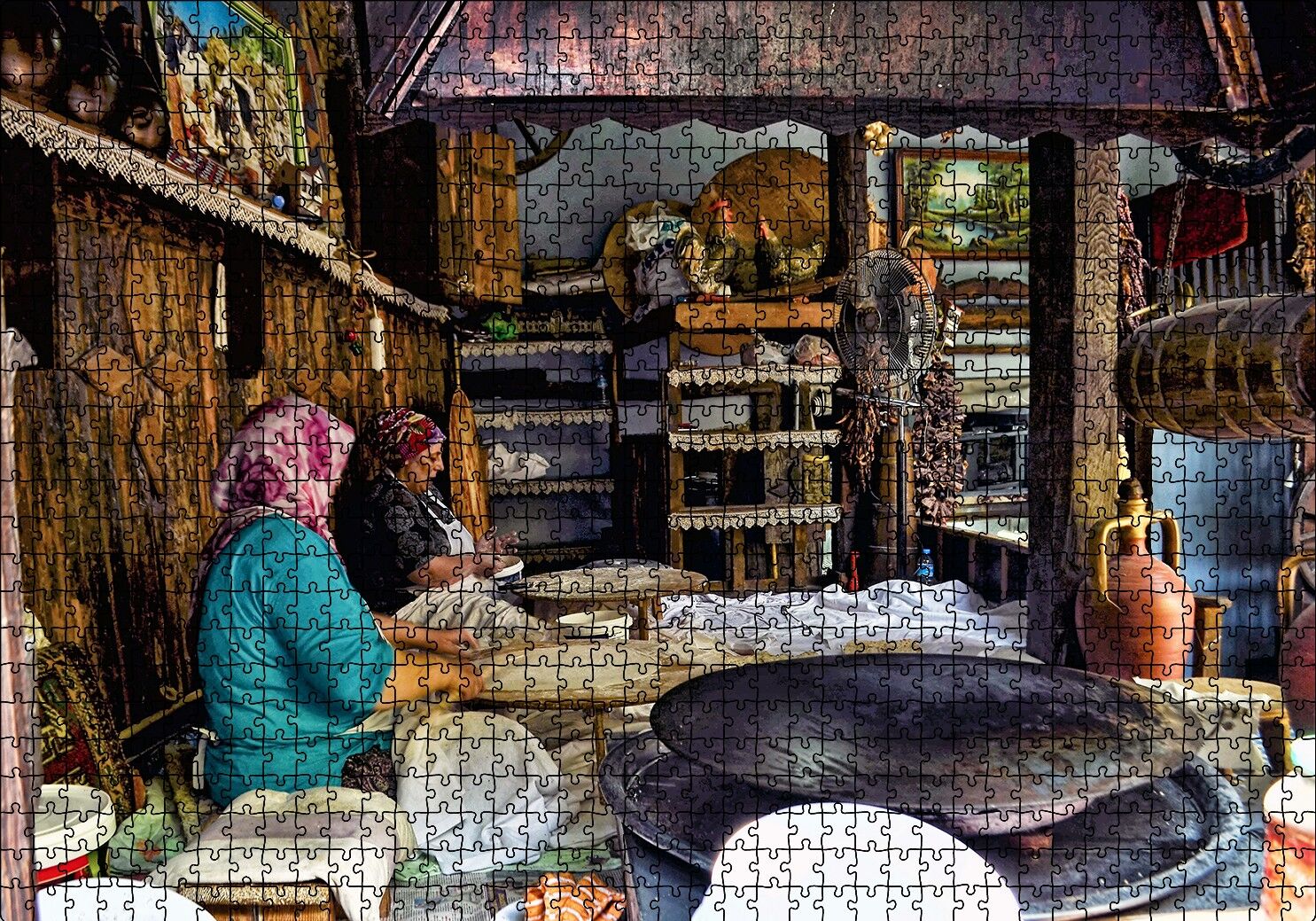 Sacda Ekmek Yapan Kadınlar Puzzle Yapboz MDF Ahşap 1000 Parça 49 cm X 68 cm