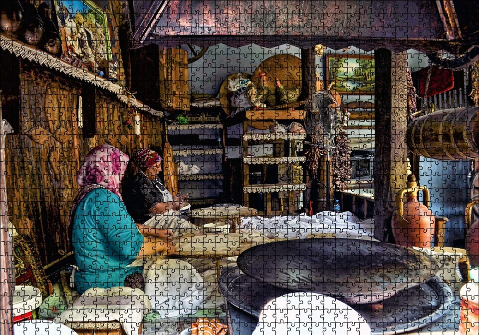 Sacda Ekmek Yapan Kadınlar Puzzle Yapboz MDF Ahşap 1000 Parça 49 cm X 68 cm