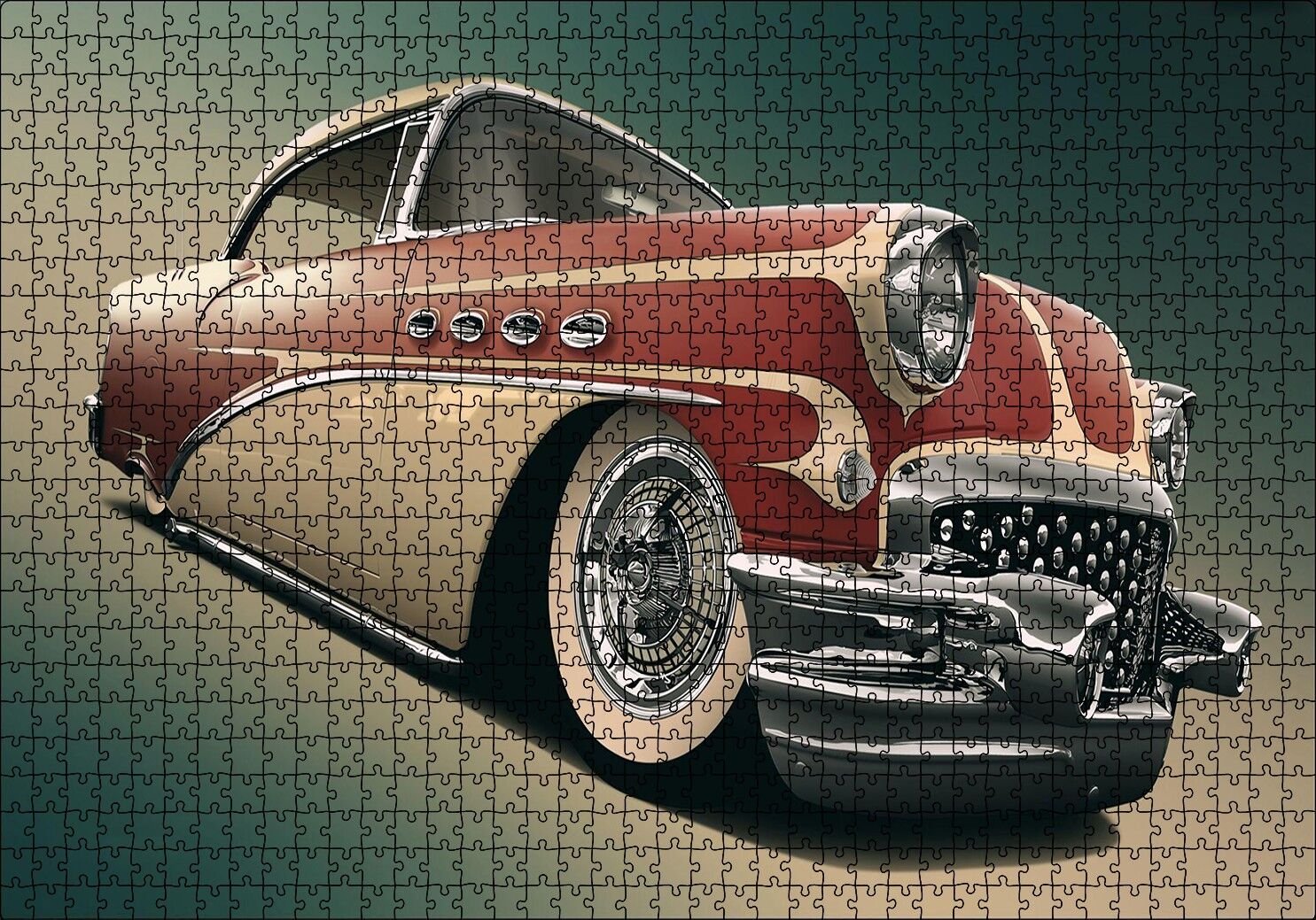 1956 Buick Special Kırmızı Beyaz Puzzle Yapboz MDF Ahşap 1000 Parça 49 cm X 68 cm