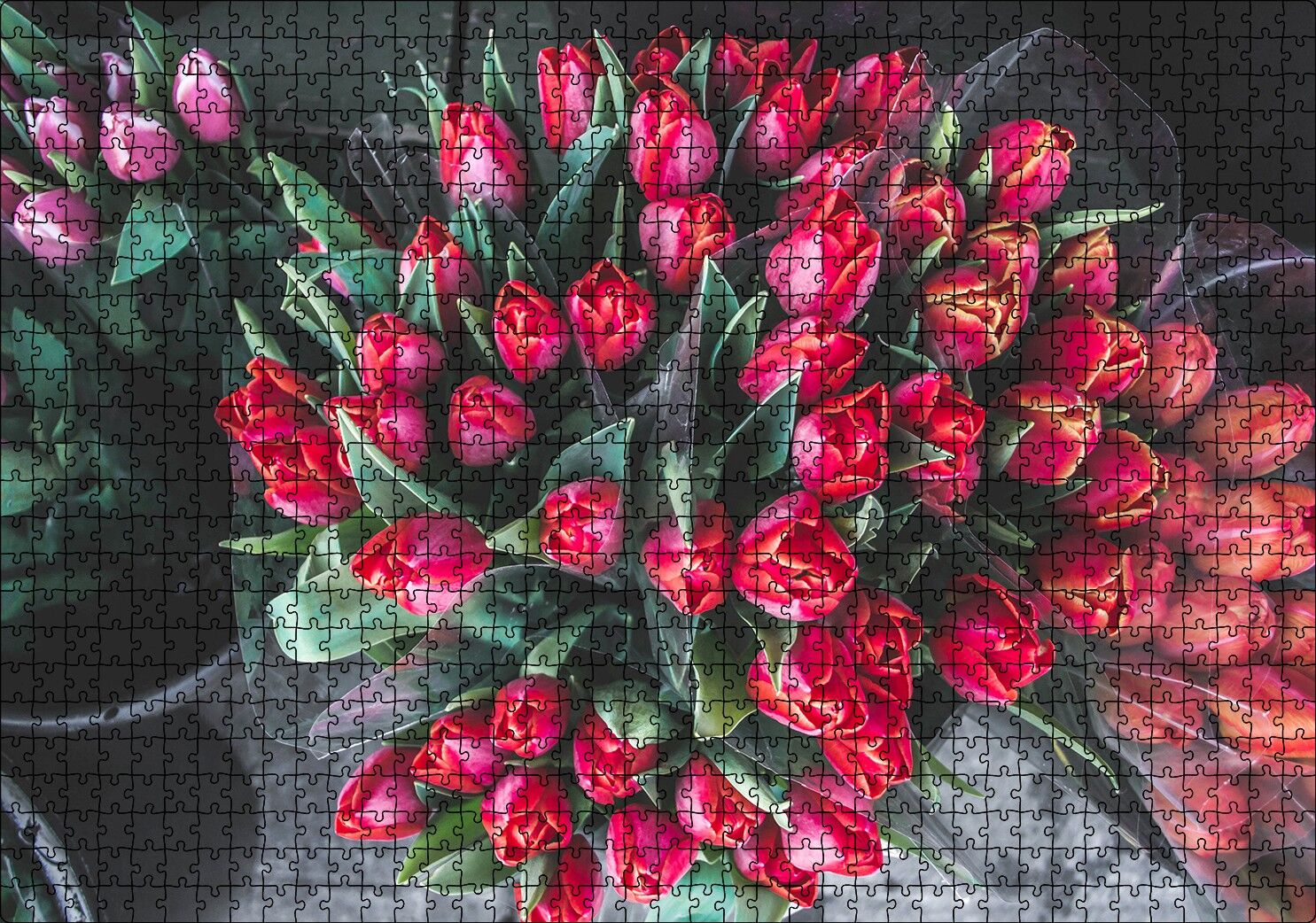 Kırmızı Lale Demeti Puzzle Yapboz MDF Ahşap 1000 Parça 49 cm X 68 cm