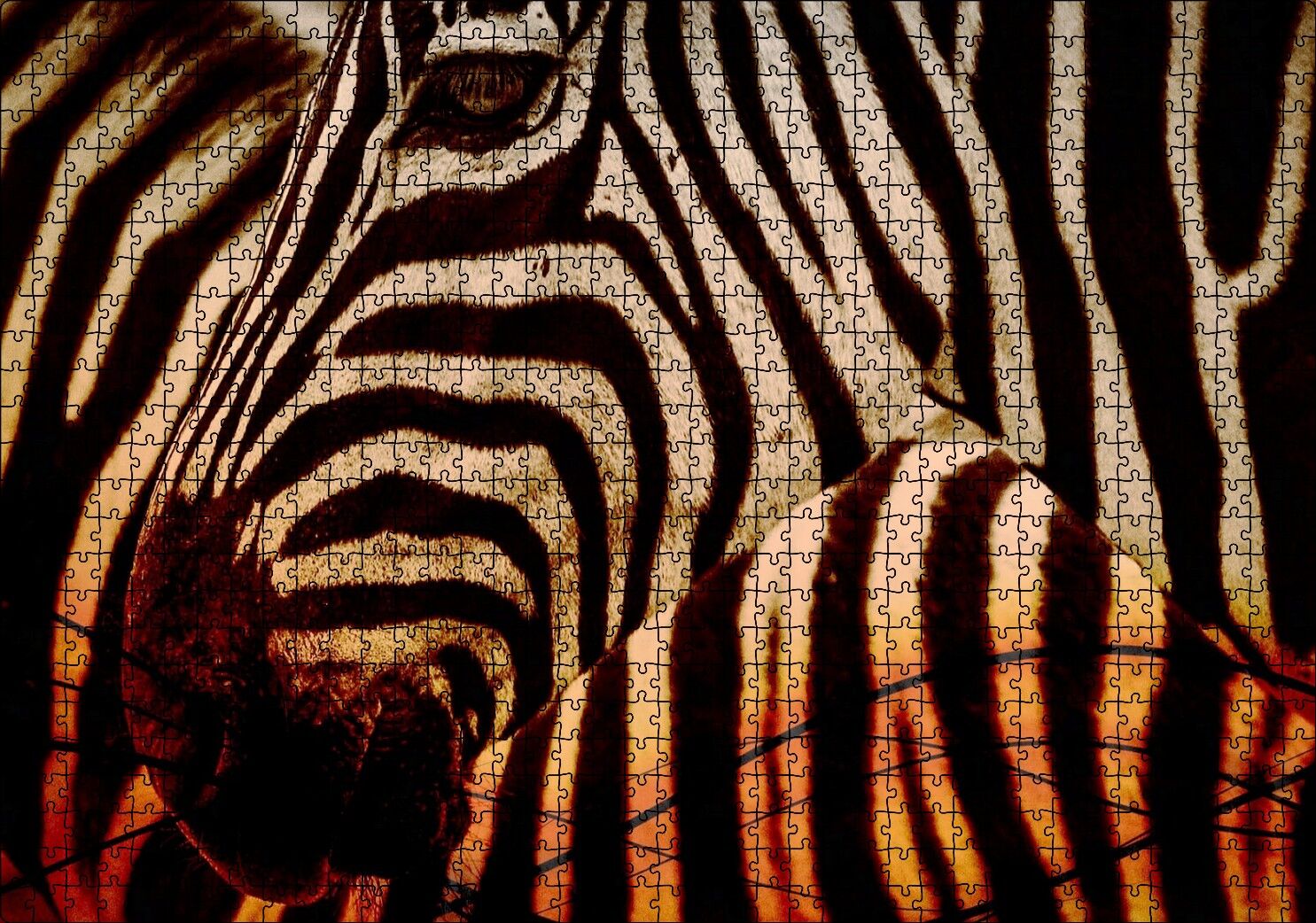 Günbatımında Zebra Desenleri Yakın Çekim Puzzle Yapboz MDF Ahşap 1000 Parça 49 cm X 68 cm