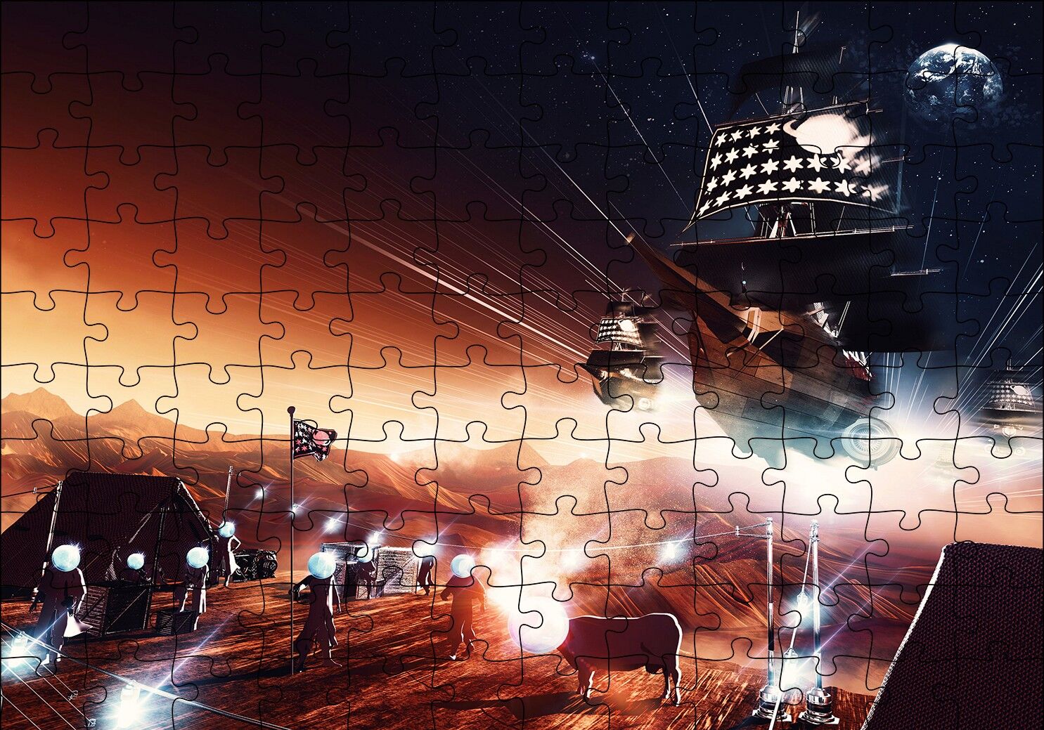 Marsta İnsan Yaşamı ve Gemiler Puzzle Yapboz MDF Ahşap