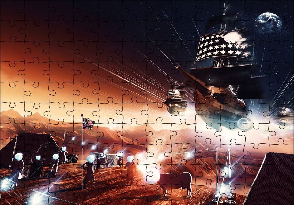 Marsta İnsan Yaşamı ve Gemiler Puzzle Yapboz MDF Ahşap