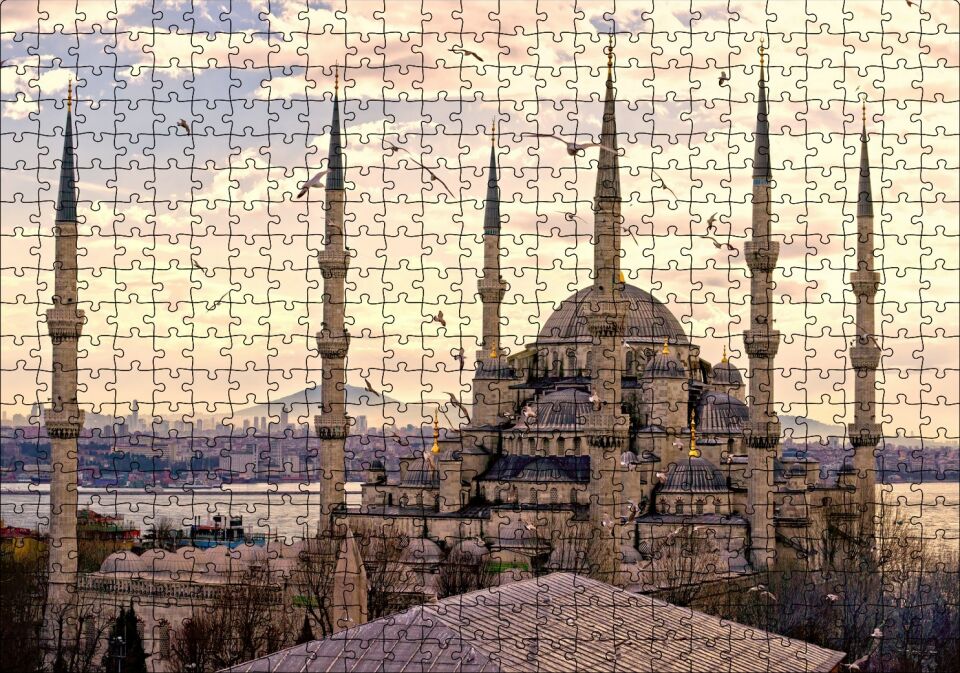 İstanbul Sultan Ahmet Camii Görseli Puzzle Yapboz MDF Ahşap 500 Parça 49 cm X 68 cm