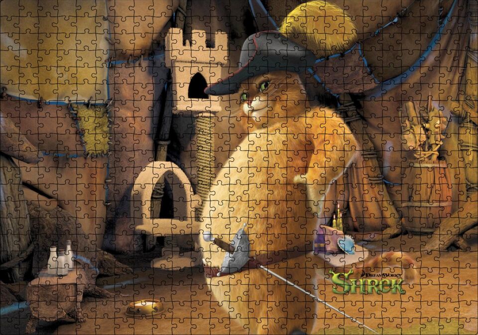 Sonsuza Kadar Shrek Kedi Görseli Puzzle Yapboz MDF Ahşap 500 Parça 49 cm X 68 cm