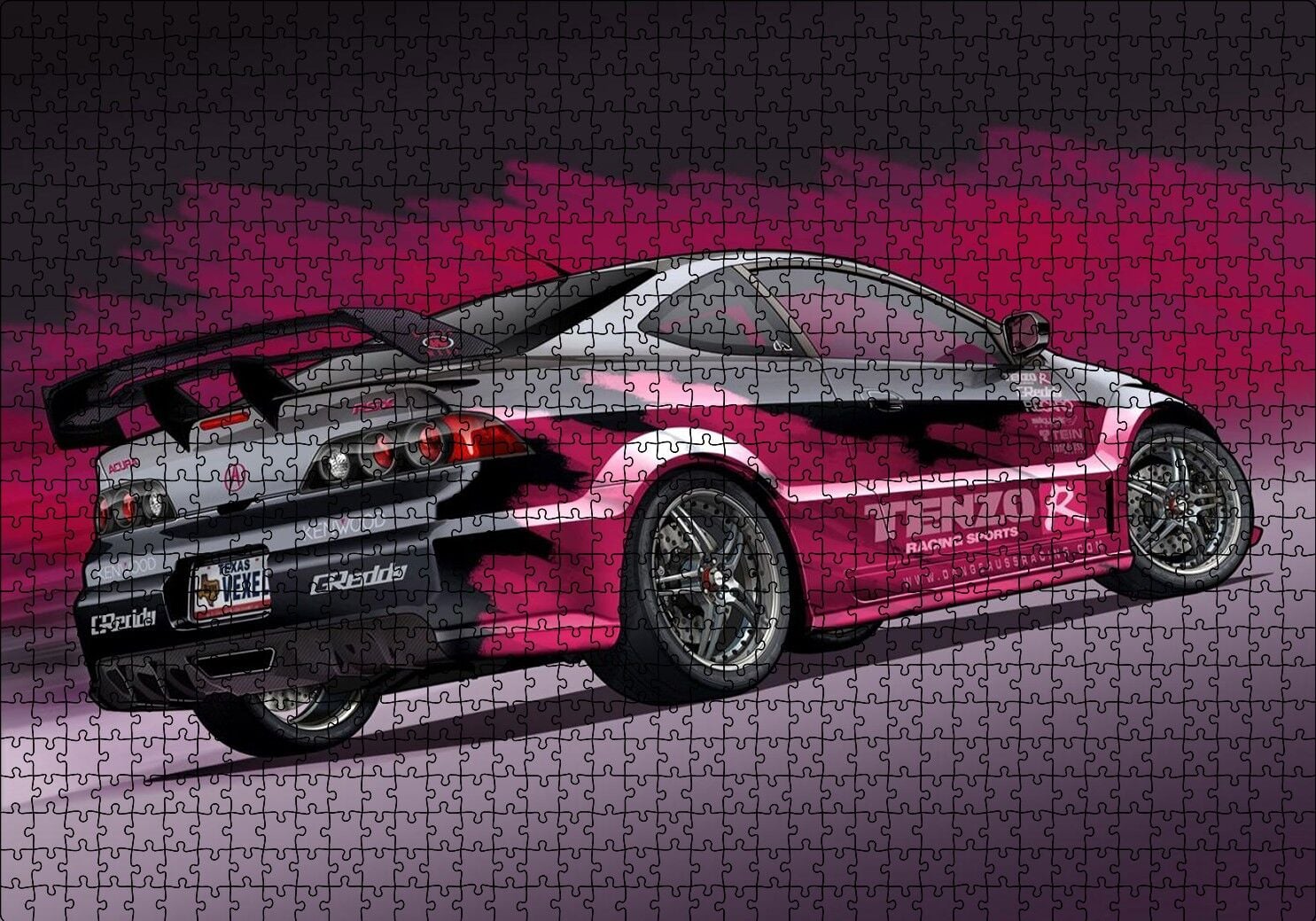 Acura RSX Pembe Siyah Arka Plan Puzzle Yapboz MDF Ahşap 1000 Parça 49 cm X 68 cm
