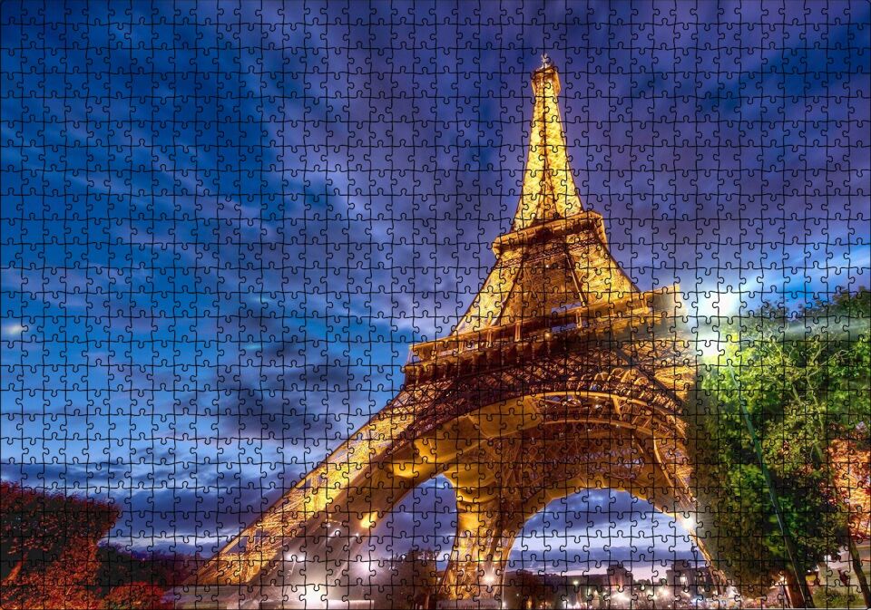 Eyfel Kulesi Gece Işıkları Puzzle Yapboz MDF Ahşap 1000 Parça 49 cm X 68 cm