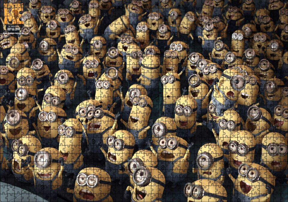 Minyonlar Bir Arada Guru'yu Dinliyor Puzzle Yapboz MDF Ahşap 1000 Parça 49 cm X 68 cm