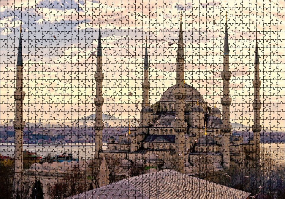 İstanbul Sultan Ahmet Camii Görseli Puzzle Yapboz MDF Ahşap 1000 Parça 49 cm X 68 cm