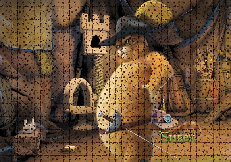 Sonsuza Kadar Shrek Kedi Görseli Puzzle Yapboz MDF Ahşap 1000 Parça 49 cm X 68 cm