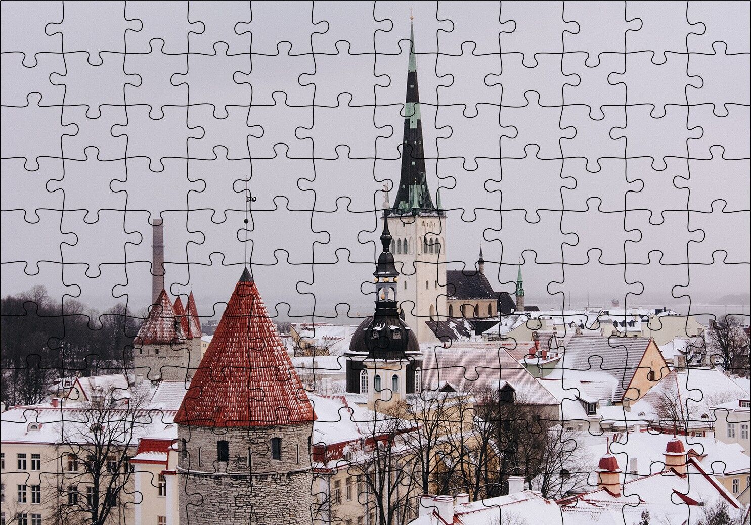 Karla Kaplı Çatılar Puzzle Yapboz MDF Ahşap
