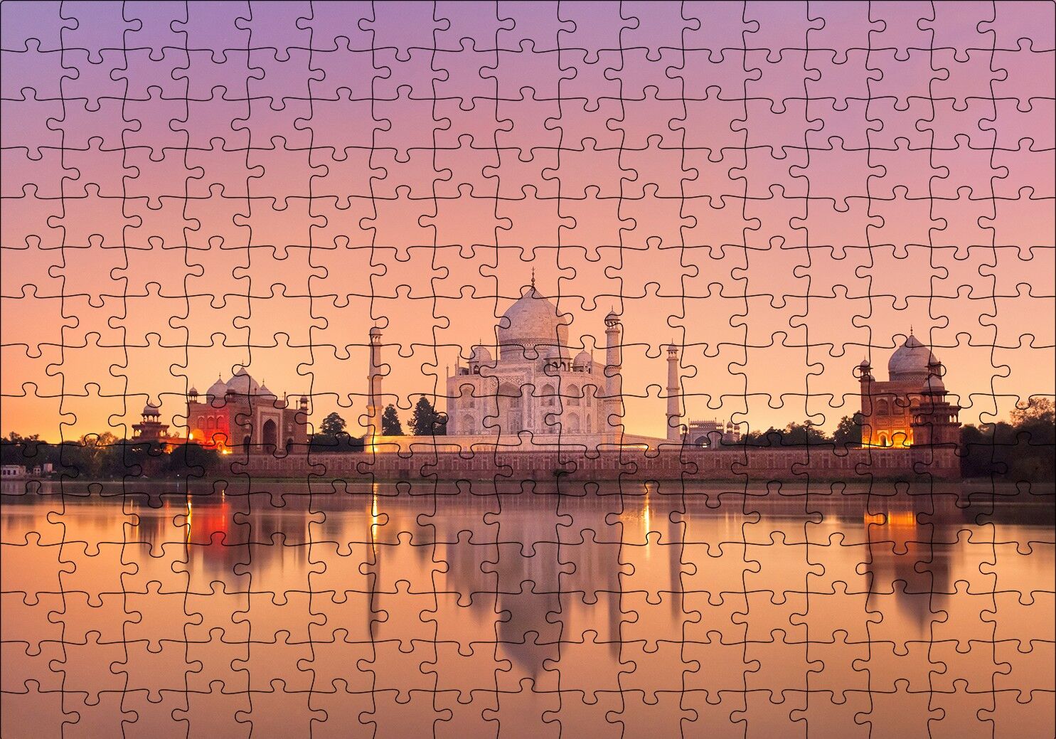 Tac Mahal ve Nehirdeki Aksi Puzzle Yapboz MDF Ahşap 255 Parça 34 cm X 49 cm