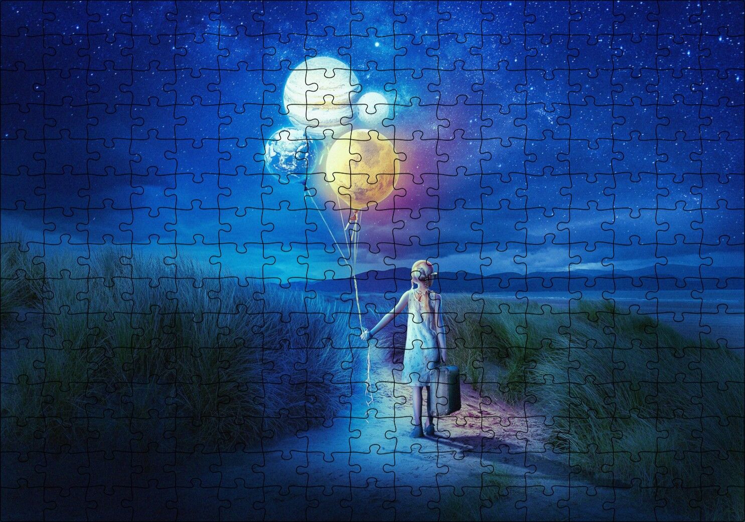 Bir Elinde Valiz Diğerinde Dünyalar Puzzle Yapboz MDF Ahşap 255 Parça 34 cm X 49 cm