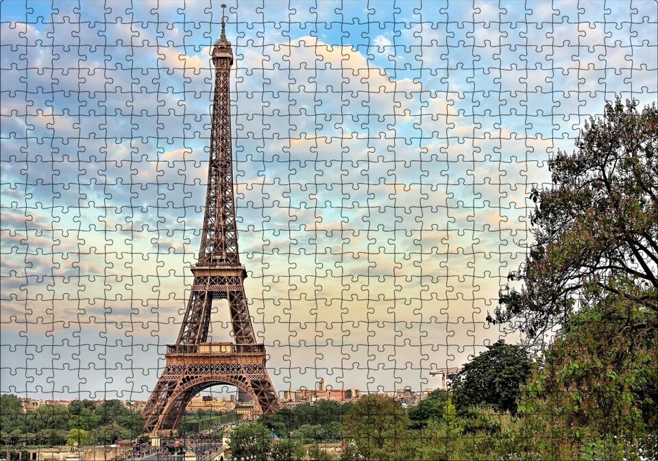 Eyfel Kulesi Paris Uzak Manzara Puzzle Yapboz MDF Ahşap 500 Parça 49 cm X 68 cm