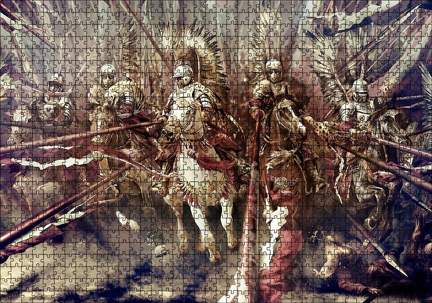 Mızraklı Zırhlı Süvariler Cephede Yağlı Boya Puzzle Yapboz MDF Ahşap 1000 Parça 49 cm X 68 cm