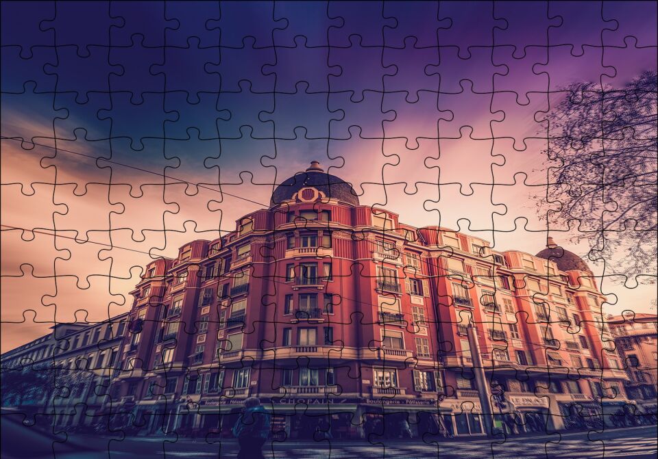 Mimari Kırmızı Köşe Bina Puzzle Yapboz MDF Ahşap