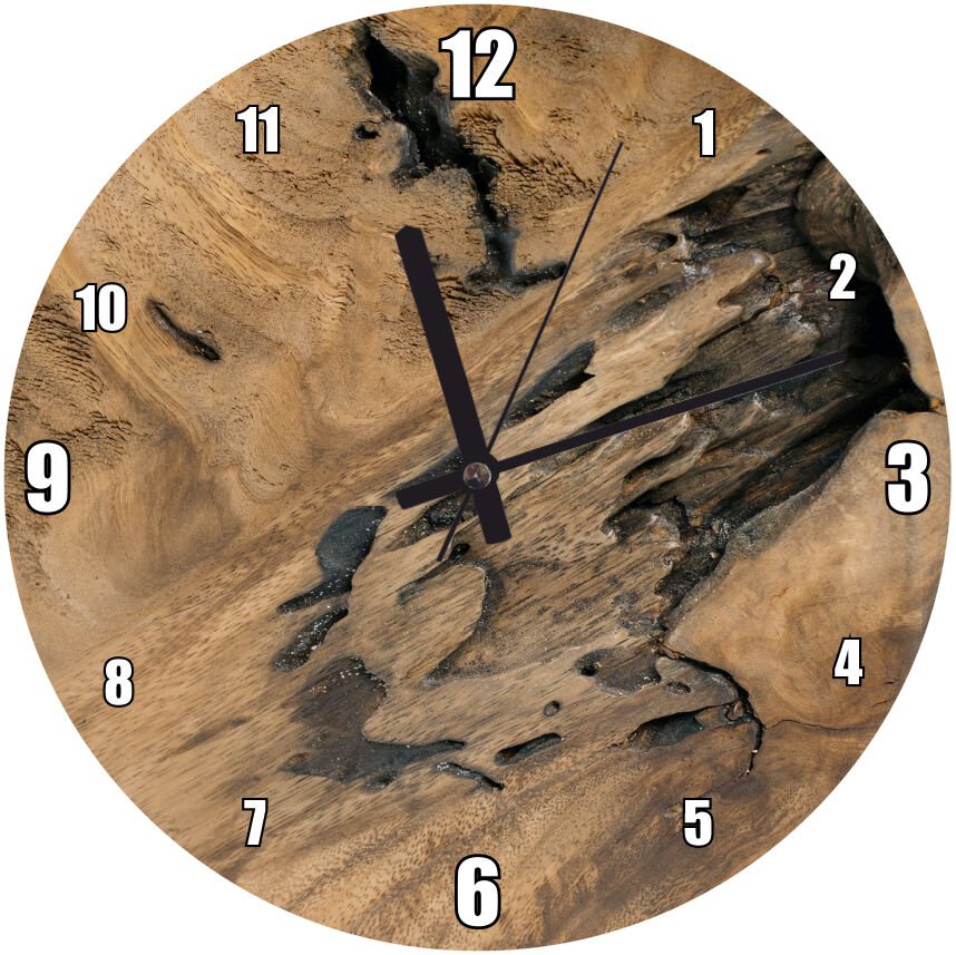 Ağaç Kütüğü Detay Yakın Çekim Mdf Ahşap Duvar Saati 50 cm Çap