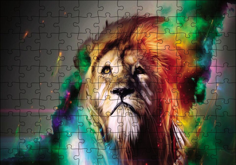 Boyalı Aslan Puzzle Yapboz MDF Ahşap