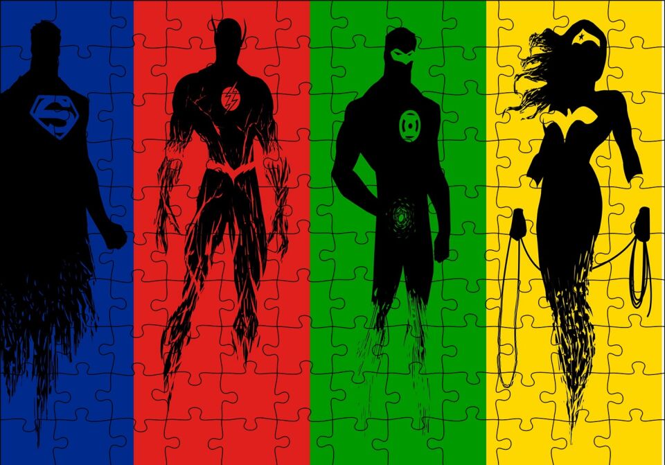 Süperman Flash Green Lantern Wonder Woman Puzzle Yapboz MDF Ahşap 120 Parça 24 cm X 34 cm