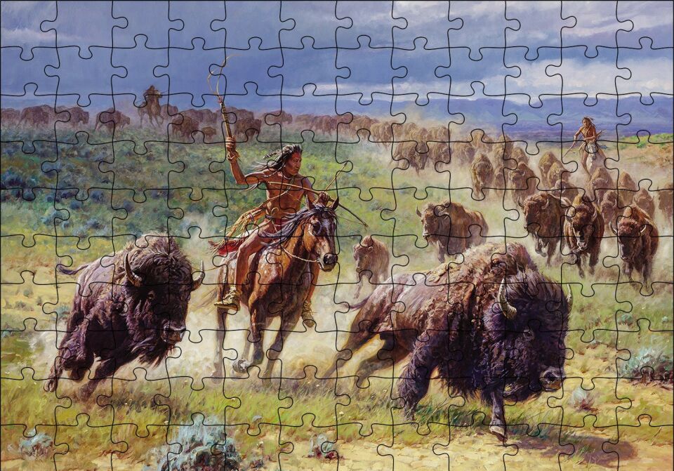 Buffolo Avcısı Kızılderililer Puzzle Yapboz MDF Ahşap