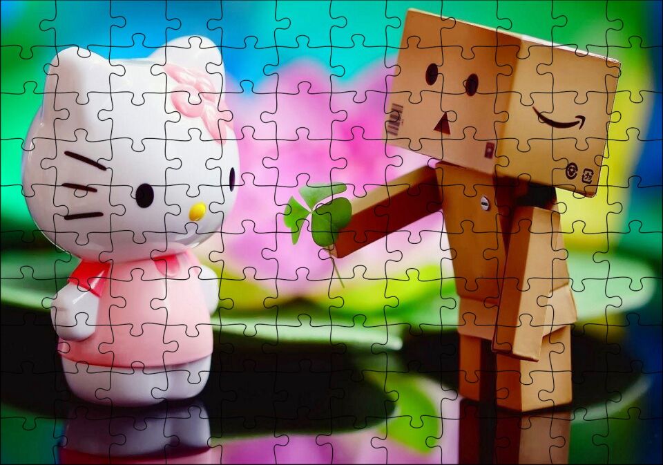 Merhaba Kedicik Yonca Görseli Puzzle Yapboz MDF Ahşap