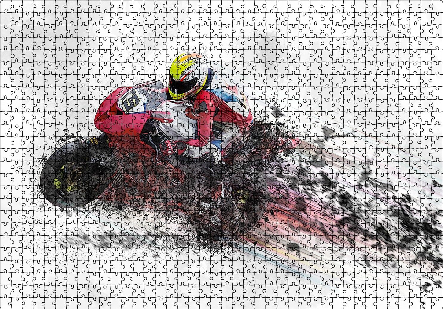 Kırmızı Yarış Motoru Dijital Çizim Puzzle Yapboz MDF Ahşap 1000 Parça 49 cm X 68 cm