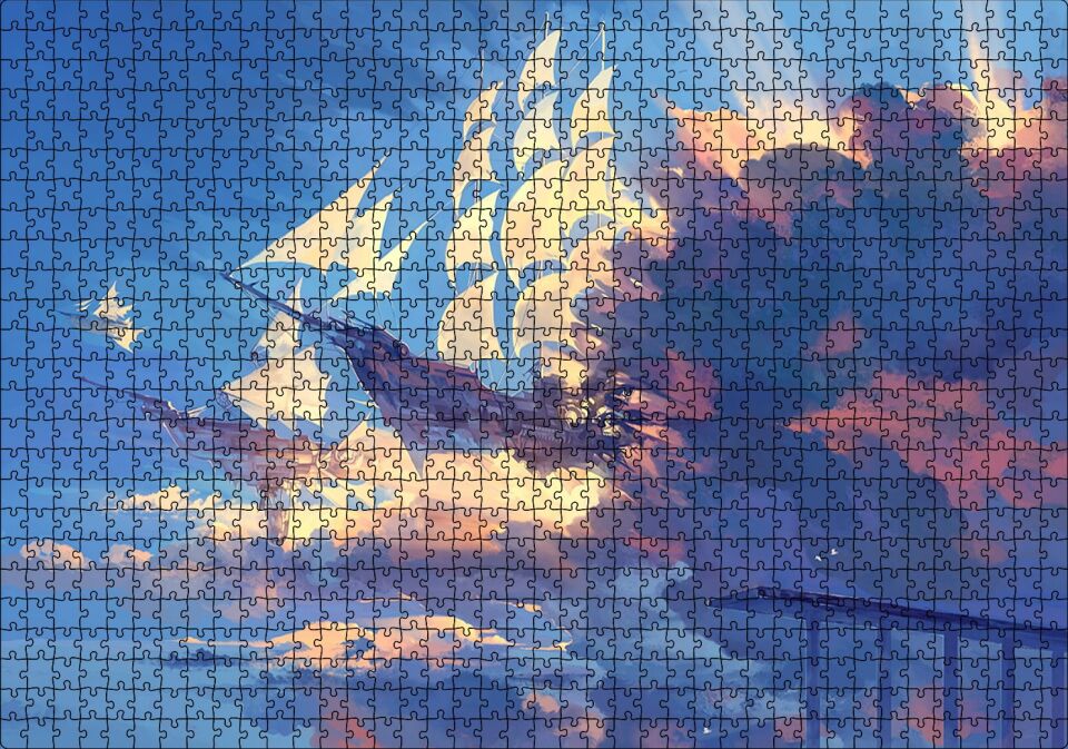 Bulutlar ve Fantastik Yelkenliler Puzzle Yapboz MDF Ahşap 1000 Parça 49 cm X 68 cm