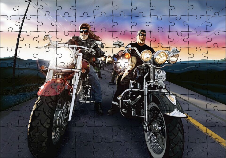 Motosiklet Tutkunları Eksizi Görseli Puzzle Yapboz MDF Ahşap