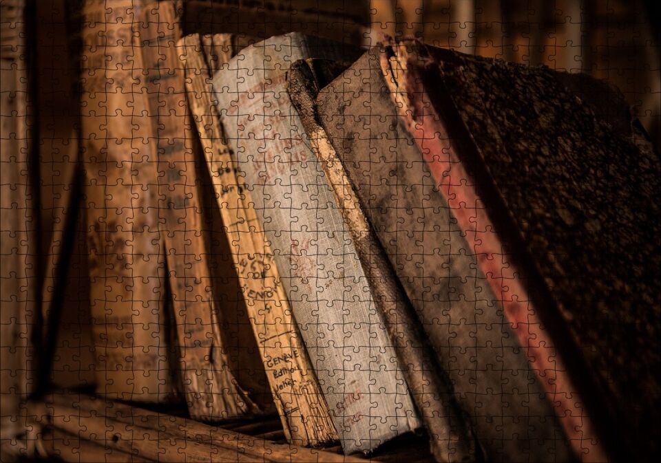 Kitaplıkta Eski Kitaplar Puzzle Yapboz MDF Ahşap 500 Parça 49 cm X 68 cm