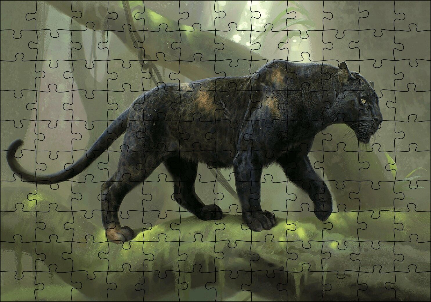 Orman Ve Kara Panter Görseli Puzzle Yapboz MDF Ahşap