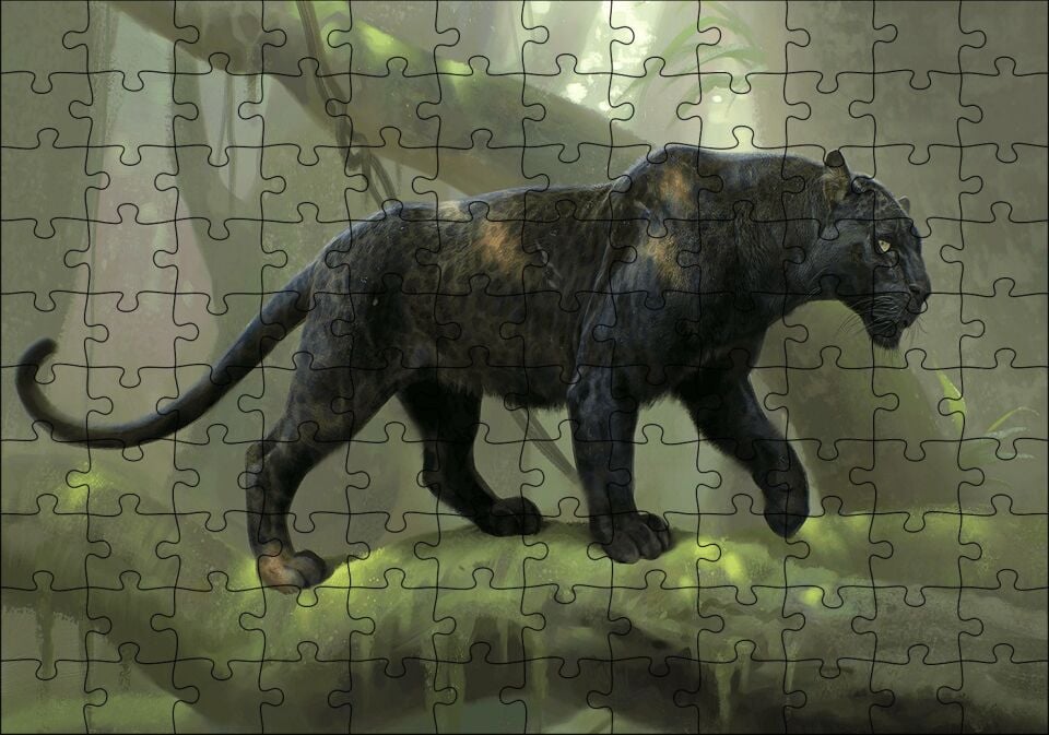 Orman Ve Kara Panter Görseli Puzzle Yapboz MDF Ahşap