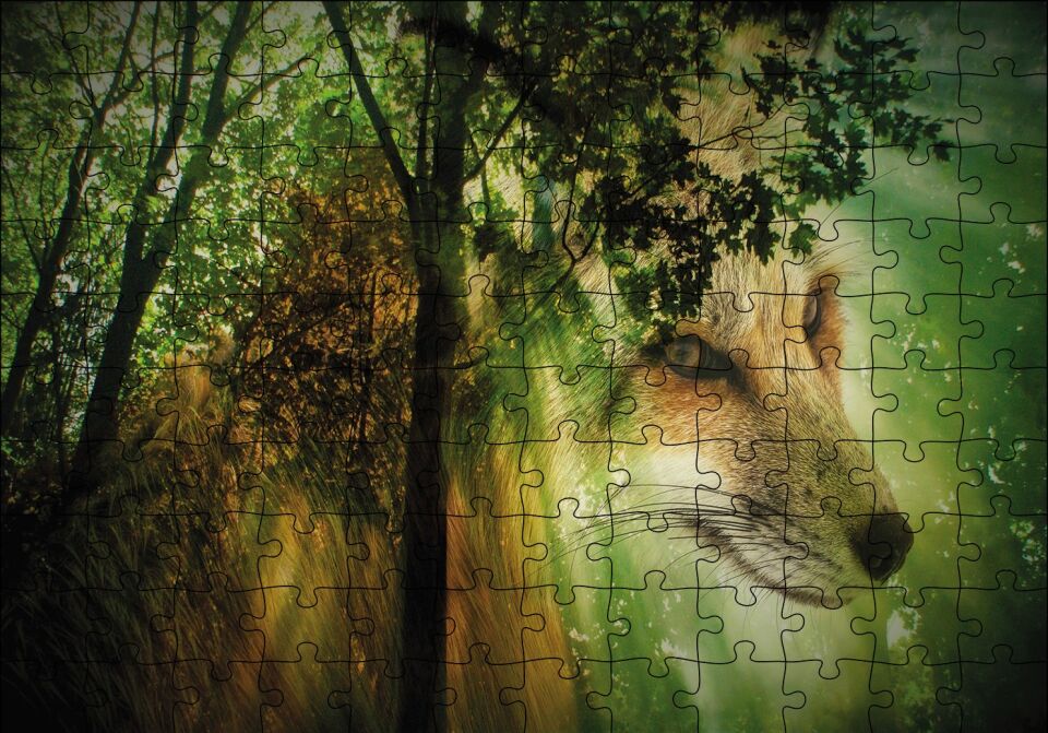 Orman Tilki Figürü Puzzle Yapboz MDF Ahşap 120 Parça 24 cm X 34 cm